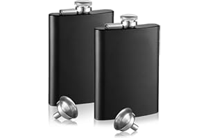 Flask, Portable 8 oz Hip Flask for Men and Women, 2 Pack Stainless Steel Flasks with Funnel, Black Leak Proof Drinking Flask