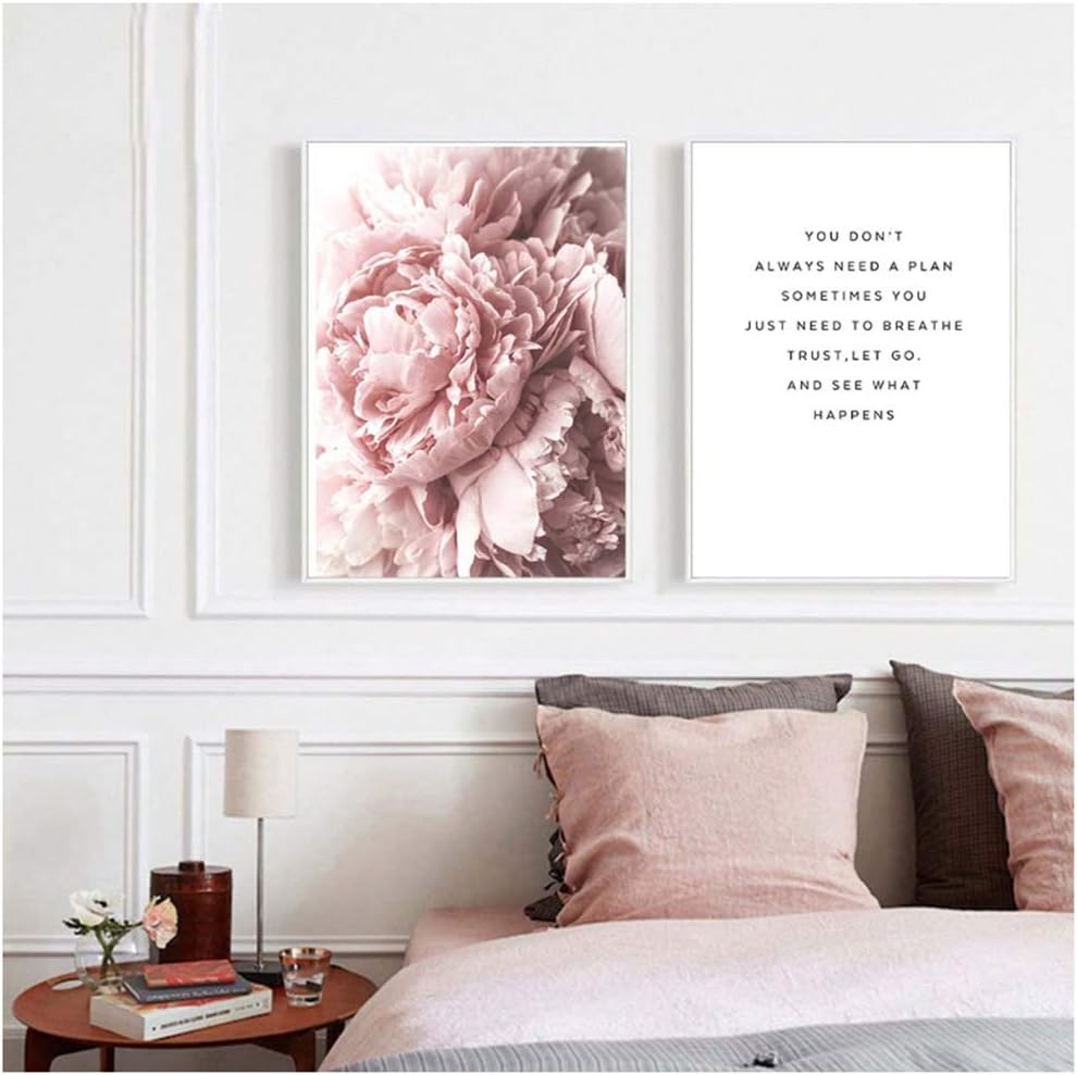 YIYAOFBH Nordic Blush Pink White Peony Wall Art Flowers