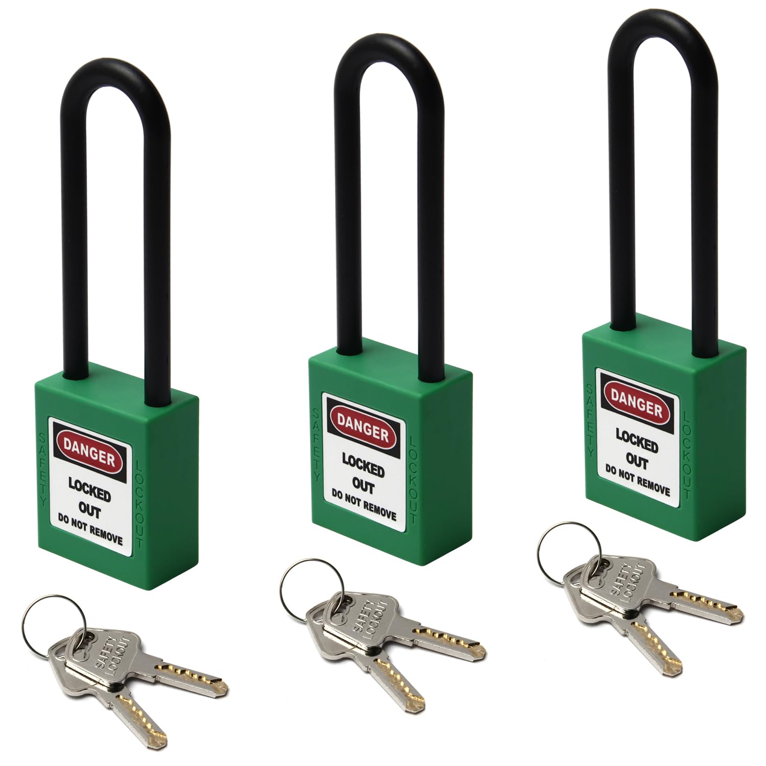 MroMax Lockout Tagout Lock, Safety Padlock Keyed Differently,Loto Security Padlock PA Shackle Grass Green Padlock for Lock Out Tag Out 3Pcs