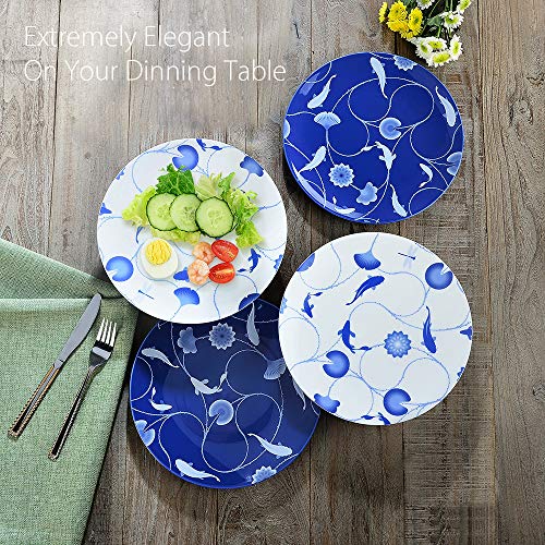 ZENS Dinnerware Set Blue and White,Bone China Modern 10 Inch Dinner