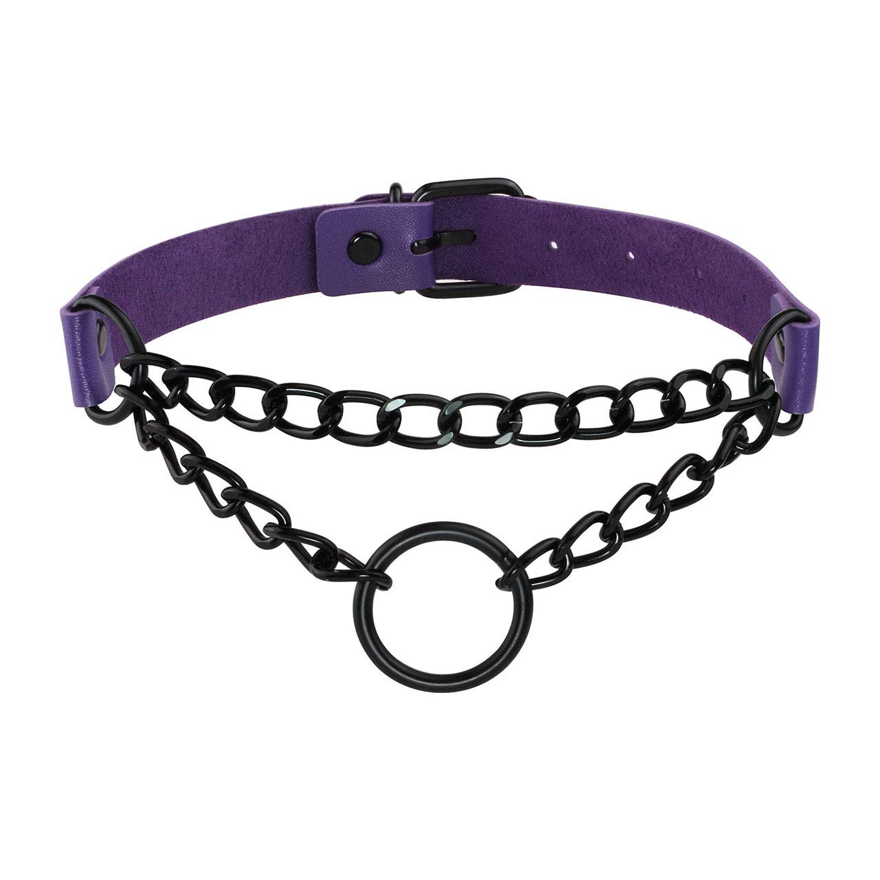 Manfnee PU Leather Choker Punk Goth Emo Cricle Chain Choker Collar Necklace for Women Men Adjustable