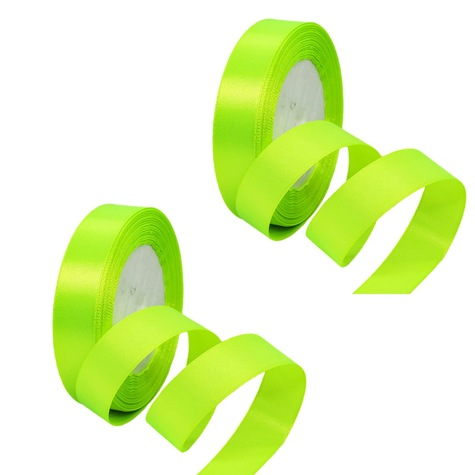 2 Rolls Bright Green Satin Ribbon 20mm - Double Sided, Thick Fabric for Gift Wrapping, Crafting, Cake Decoration, Hair Bows, Christmas, Wedding