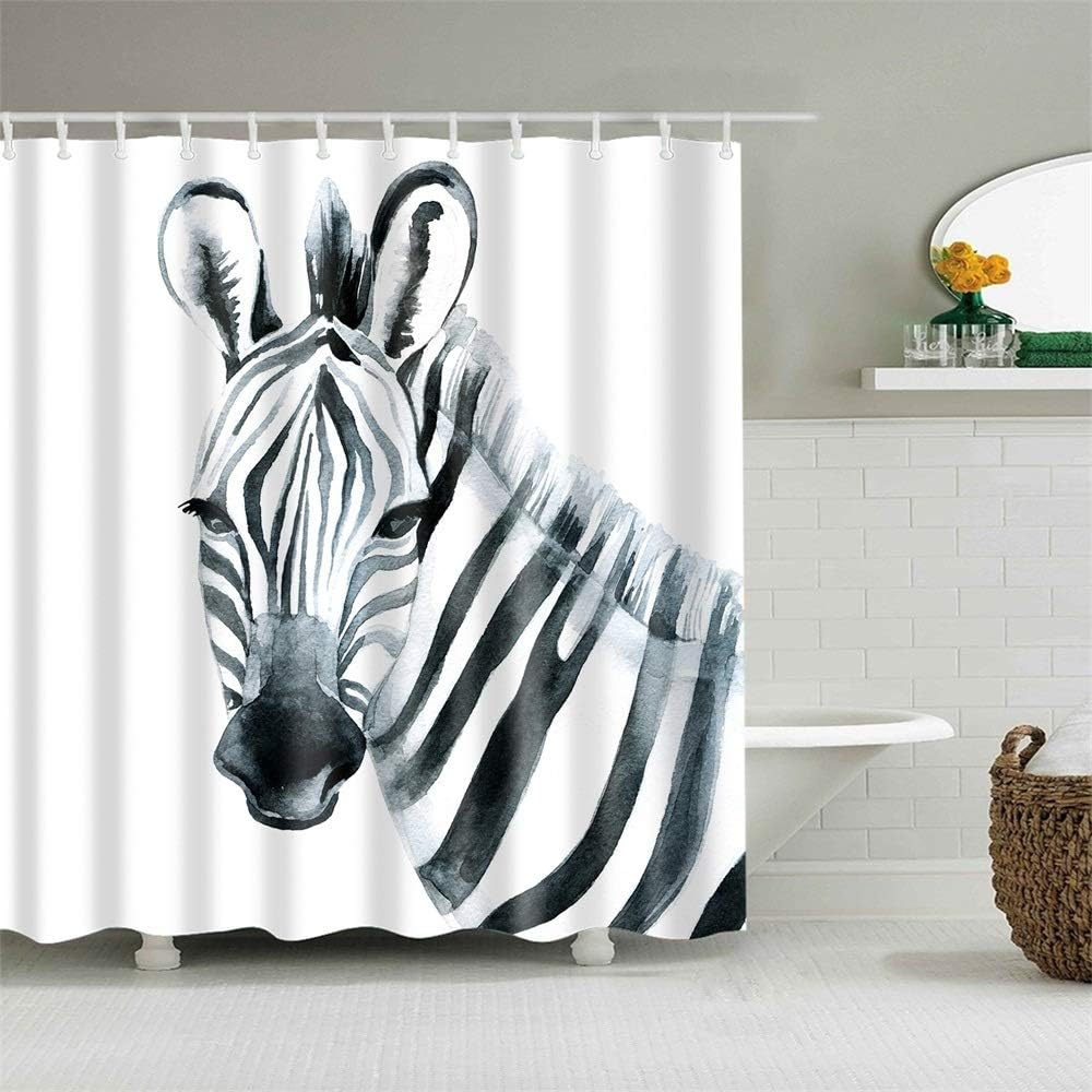 Amazon Com Frank Home Shower Curtain Set With Hooks Vivid Zebra Grey Painting Cute Zebra Animal Bathroom Decor Waterproof Polyester Fabric Bathroom Accessories Bath Curtain 72 X 72 Inches Home Kitchen