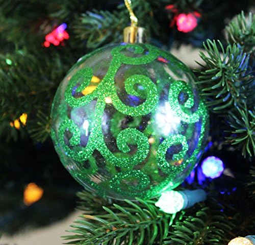 Festive Season Green Swirl Shatterproof Christmas Ball Ornaments, Tree Decorations (Set of 6, 80mm)