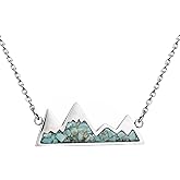 Lauren-Spencer Gemstone Mountain Necklace for Women Turquoise Malachite Tumbled Chips Stone Pendant Necklace Dainty Snowy Mountain Range Necklace for Women Nature Jewelry Gift