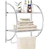 Tangkula Wall Mount 2 Tier Bathroom Shelf with Bars, 18" W X 10" D X 22" H, Home Toilet Double Layer Rustproof Chrome Shelf