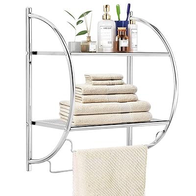 TANGKULA Wall Mount 2-Tier Bathroom Shelf with Towel Bars