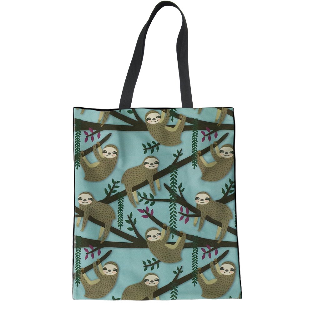 HUGS IDEA Sloth Cute Canvas Tote Bag Shopping Shoulder Bag Travel Beach Bags for Women Girl