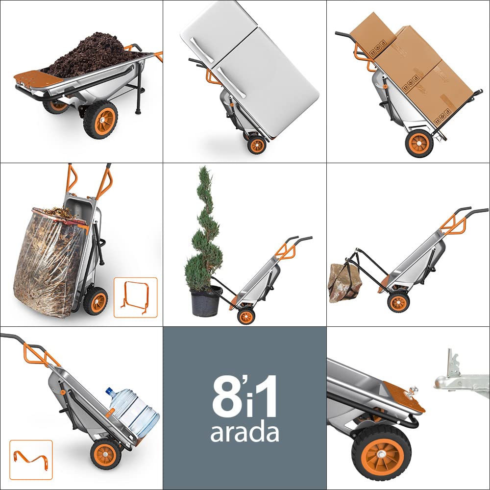 WORX WG050 Aerocart Multifunktions-Schubkarre – 8-in-1 Funktion: Sackkarre mit Vollgummireifen, Gartenkarre, Tragehilfe, Müllbeutelhalter UVM. 3