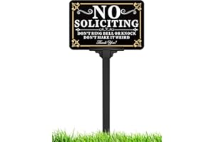 Multiwins No Soliciting Sign for House with Stake - Adjustable Height - 12 x 8 Inch/37 Inch High - 50-mil Thick Aluminum -Metal No Soliciting Yard Sign for Home/Front Door and Business (Rectangle-Gold-01)