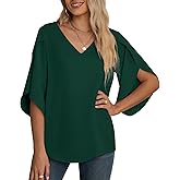 Jouica Women Blouses Casual Chiffon Tops Summer 3/4 Ruffled Sleeve Blouse for Women