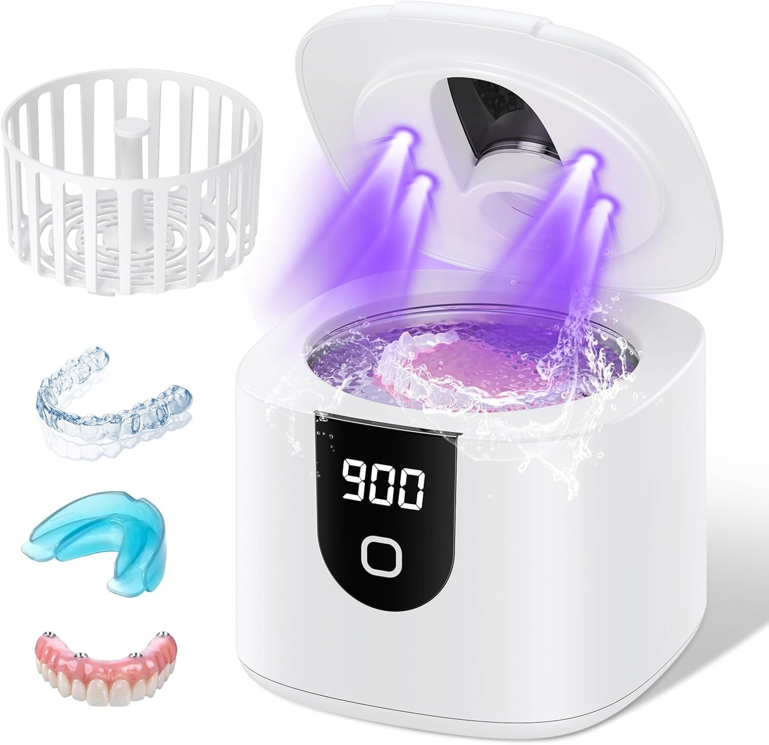 Photo 1 of 45kHz Ultrasonic Retainer Denture Cleaner Machine, Fast Cleaning for Aligners, Mouth Guards, Braces, Toothbrush Heads & Jewelry, 200ML Dental Cleaning Pod, 4 Modes & Digital Timer, White