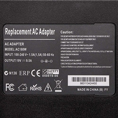 Dell Alienware Charger, 19.5V 9.23A 180W Laptop Power Adapter Compatible Dell Alienware 17 R3/15 R3/15 R2/X51 R2/13/14/M17X/M15X/M14X/X51, Dell Precision M4600/M4700/M4800/M6400/M6500/M6600/M6700