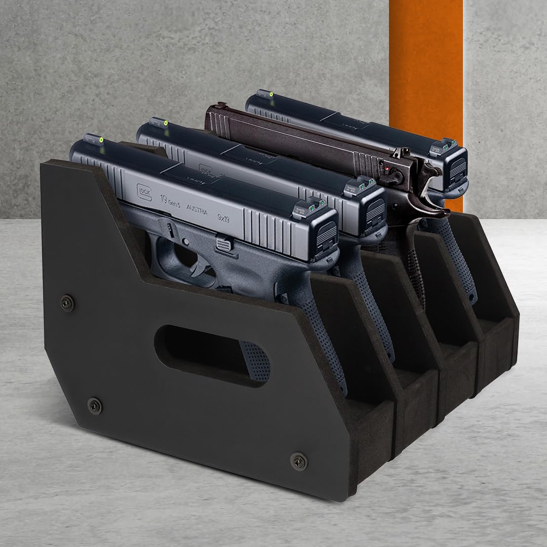 Brihard Advanced Foam Pistol Rack (4 Holders) - Short Gun Rack, Space-Saving Firearms Holder, Gun Safe Organizer, Handgun Stand for Gun Cabinet, Gun Safe Accessory