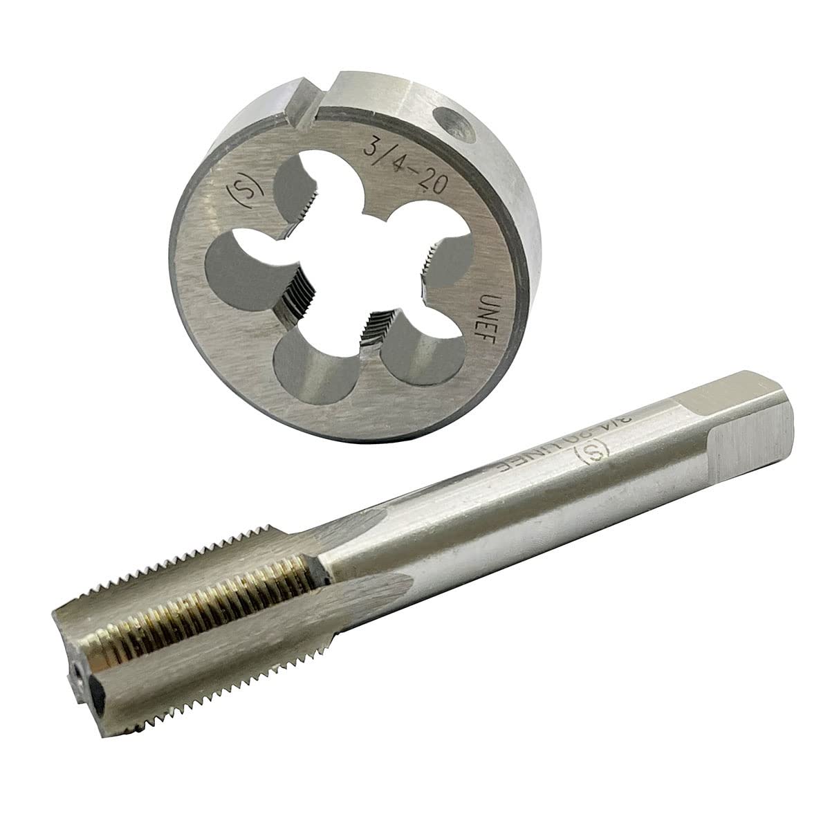 ASZLBYM 3/4-20 HSS Tap and Die Set， UNEF Machine Thread Tap and UNEF Round Thread Die Right Hand