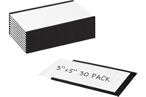 Realth C Channel Magnetic Label Holders 30 Pack 3'' x 5'' with Paper Inserts and Clear Plastic Protectors, Magnetic Data Card Holders File Cabinet Labels for Metal Racks and Shelves