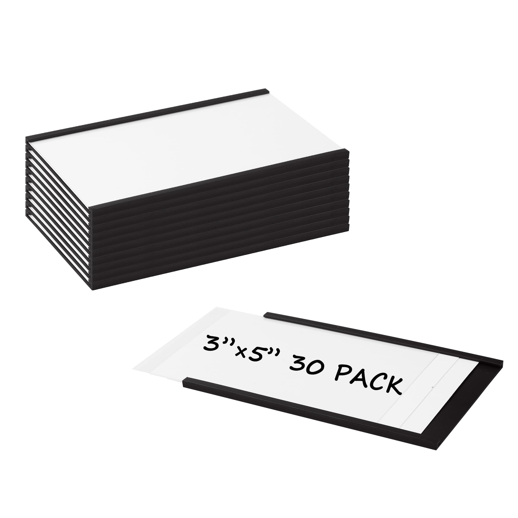Realth Magnetic Label Holder | 76.2MM X 127MM | 30 Packs C Channel | White Cards and Clear Protectors | Mess Free Removable | for White Board Metal Wall Cabinet Drawer and Shelves(MLH3530)