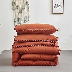 Luxlovery Pom Pom Burnt Orange Comforter Queen Boho