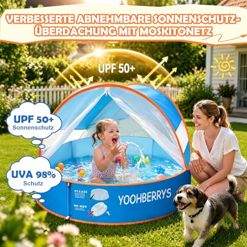 YOOHBERRYS 4-in-1 Pop Up Baby Paddling Pool, Beach Shelter Baby with UV Protection SPF 50+, Beach Tent Babies with Mosquito Net, Portable Play Tent, Ball Pit for Picnic, Garden, Beach