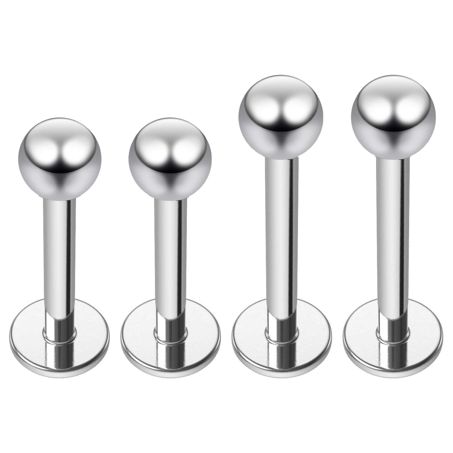 4pc 14g 1.6mm Labret Bar Studs Surgical Stainless Steel 4mm Balls Lip Rings Set 14 Guage Piercing Jewellery Lot