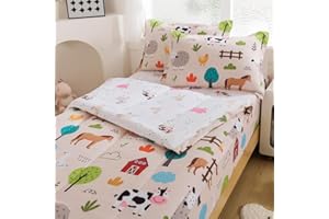 qjmiaofang Zipper Bedding Twin Size Kids Comforter Set 4Pcs Farmhouse Bedding Set for Boys Girls Animal All in One Zipper Com