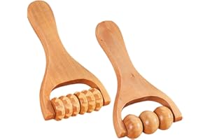GRADENEVE 2Pcs Wooden Muscle Massage Roller Deep Tissue Hand and Neck Massager Tool for Foot Back Shoulder