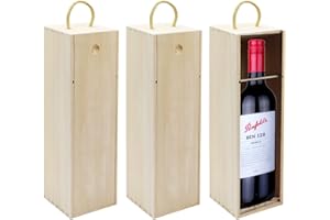 Wooden Wine Box, UgyDuky 3 Pack Single Wood Wine Bottle Storage Gift Box with Handle for Holiday, Christmas, Birthday Party, 