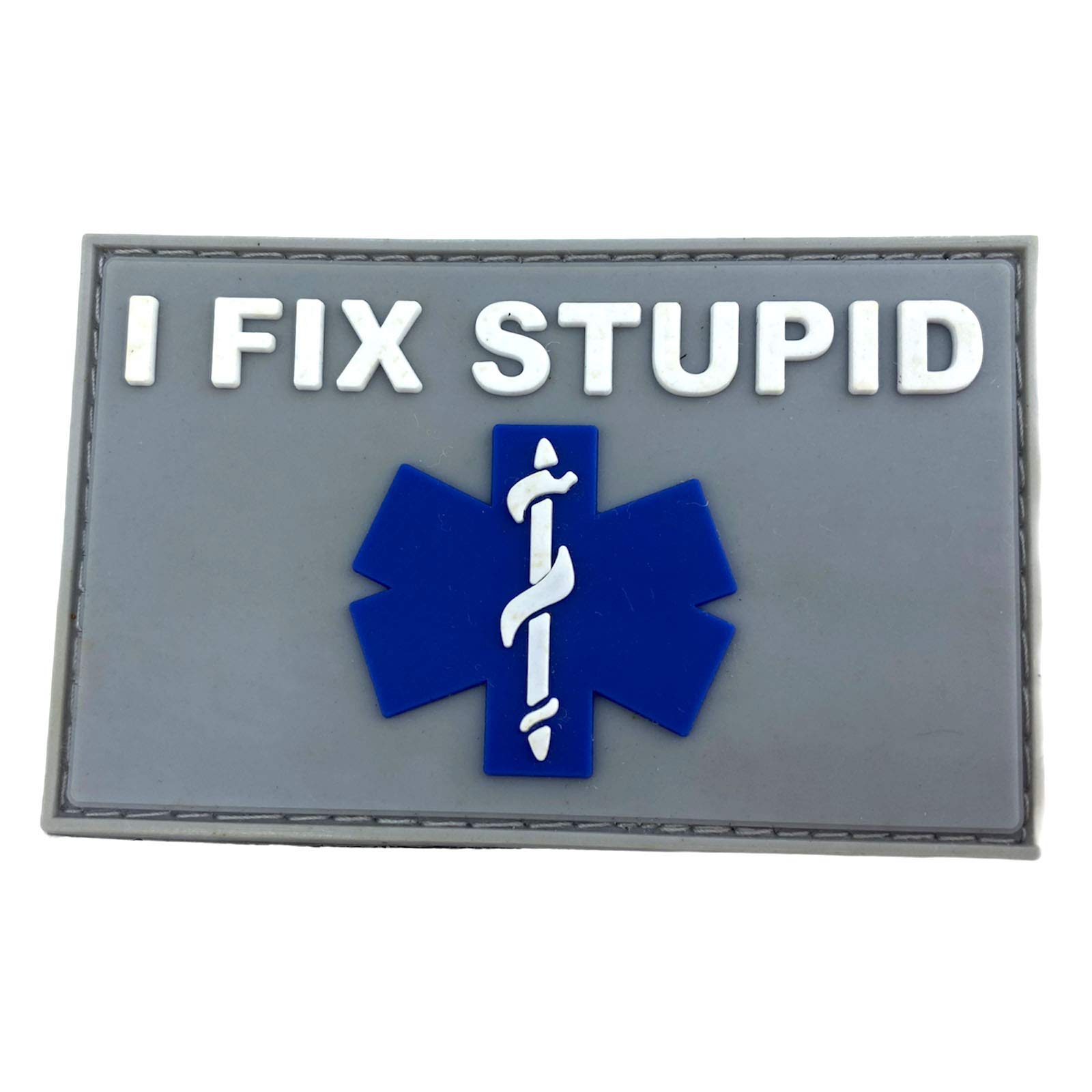 I Fix Stupid Medic Tactical PVC Airsoft Paintball Cosplay Patch (Grey Blue)