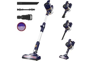 POWEART Cordless Vacuum Cleaner, 6 in 1 Multifunction Cordless Stick Vacuum, 2200mAh Vacuum Cleaner Rechargeable, Lightweight Vacuum Cleaner for Hardwood Floors Pet Hair Home -Indigo