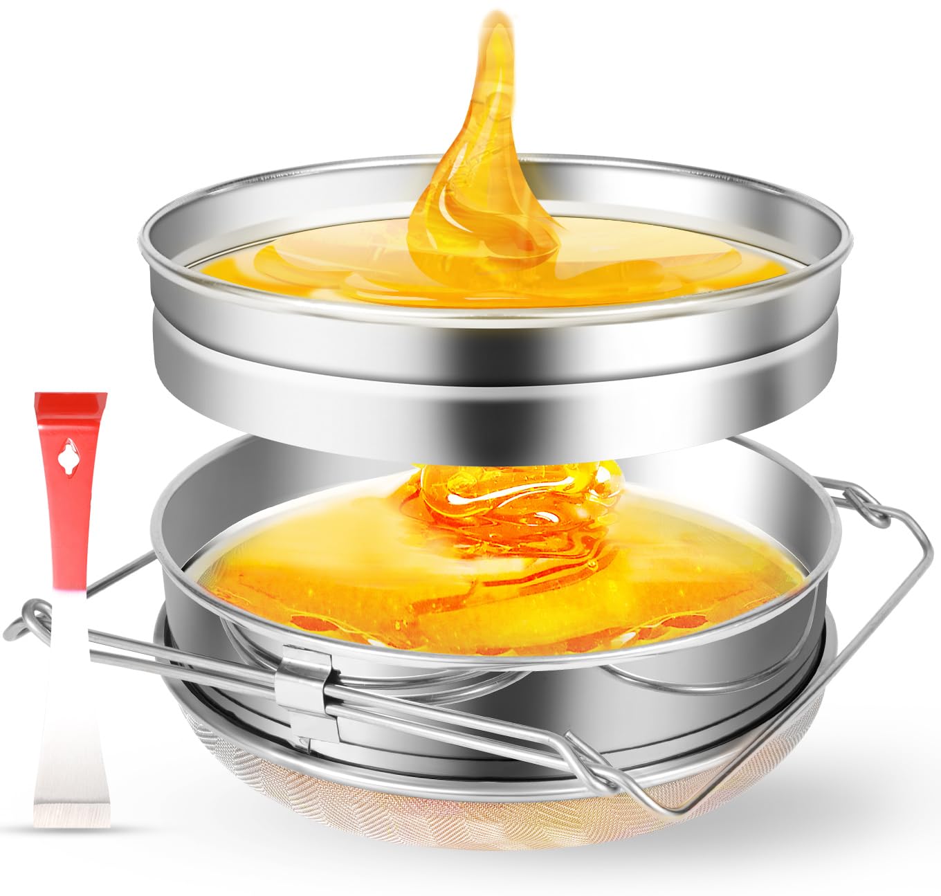 Photo 1 of Stainless Steel Honey Strainer, Double Sieve Honey Filter, Honey Filters for 5 Gallon Bucket, Honey Fine Mesh Strainer, Honey Extractor Sieve Equipment for Clean Honey with Honey Harvesting Equipment