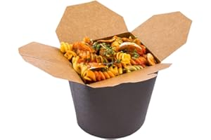 Restaurantware Bio Tek 4 x 3.4 x 3.7 Inch Food Containers 50 Durable Noodle Boxes - Disposable Sustainable Black Paper 26-Ounce Takeout Boxes Round For Takeouts And Delivery Or Picnics