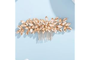 Teyglen Women Dainty Rhinestone Hair Comb - Luxurious Shiny Champagne Bridal Side Hair Accessory for Brides and Girls