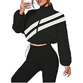 Verdusa Women's Windbreaker Cropped Jackets Color Block Zip Up Lightweight Athletic Outerwear Coat