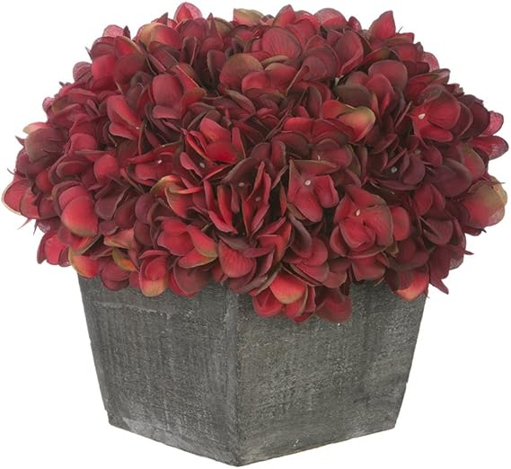 Casa De Flores De Seda Artificial Hortensia en Grey-Washed Madera