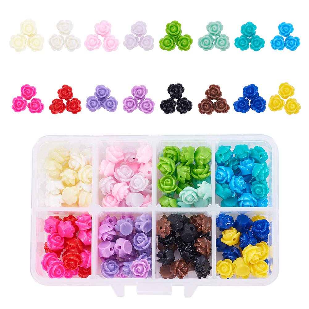 PH PandaHall About 160pcs 16 Colors Rose Flowers Beads Buttons Flat Base Resin Flower Jewellery Beads Embellishments Flower Flatback Cabochons for DIY Crafts, Scrapbooking, Jewellery Making