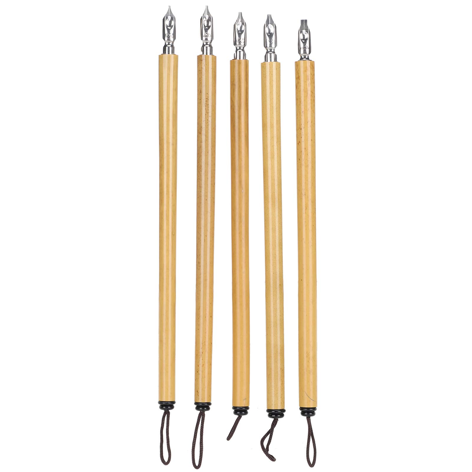 Ejoyous Calligraphy Dip Pen Ink, 5Pcs Wooden Dip Pen Illustration Dip Pen Handcrafted Manga Calligraphy Vintage Bamboo Drawing Painting Kit School Supplies (1-5 nib set)