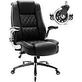 High Back Office Chair- Flip Arms Adjustable Built-in Lumbar Support, Executive Computer Desk Chair Work Chairs, Thick Padded Strong Metal Base Quiet Wheels, Ergonomic Design for Back Pain