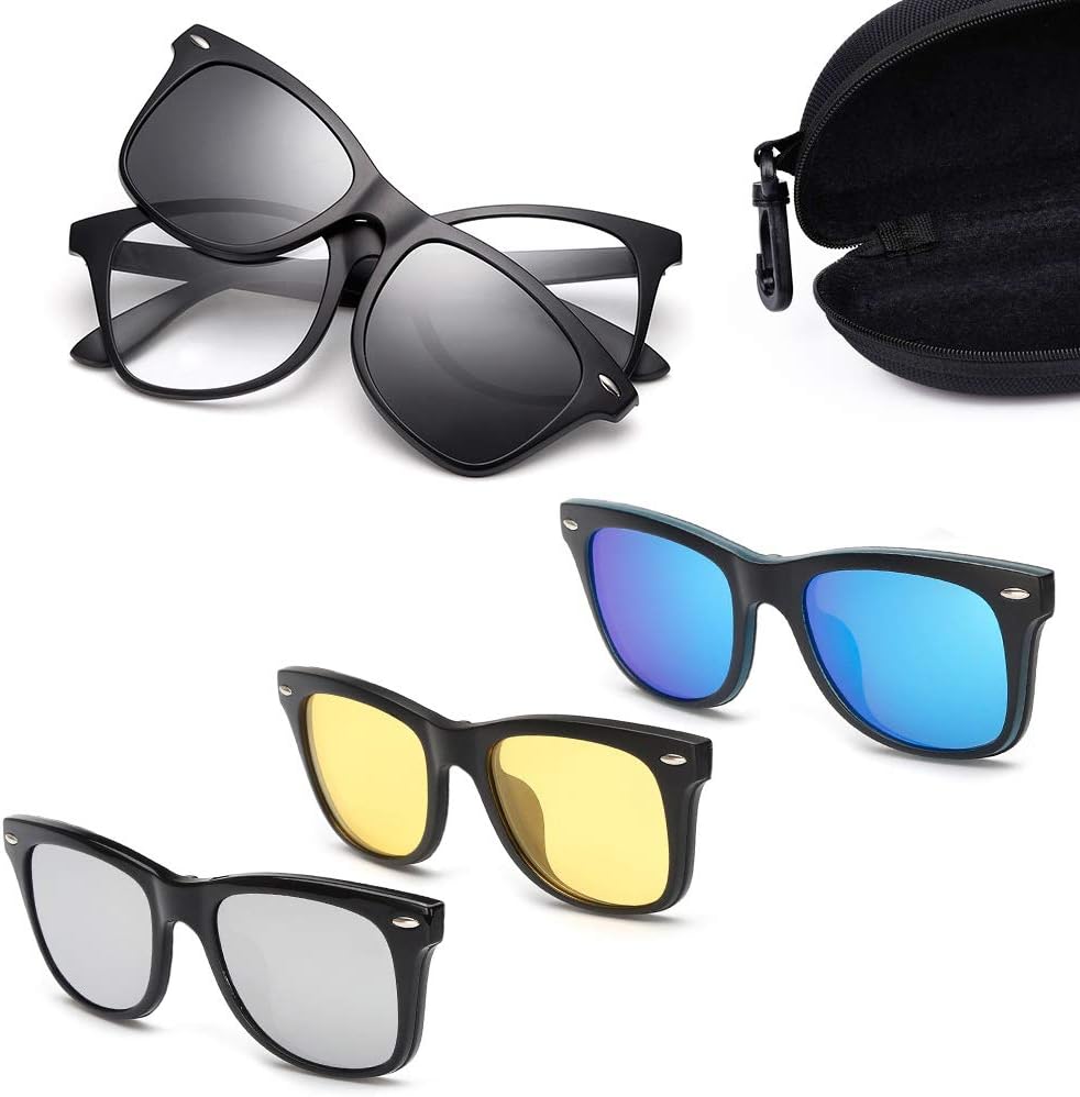 2-in-1 Polarized Magnetic Flip up Clip on Sunglasses & Eyeglasses Indoor Outdoor UV Protection TR90 Frame