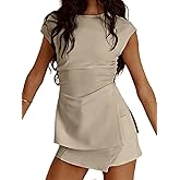 VNIRA Two Piece Sets For Women Summer Outfits Cap Sleeve Top Side Slit and Skirt Going Out Set Beach Vacation Clothes