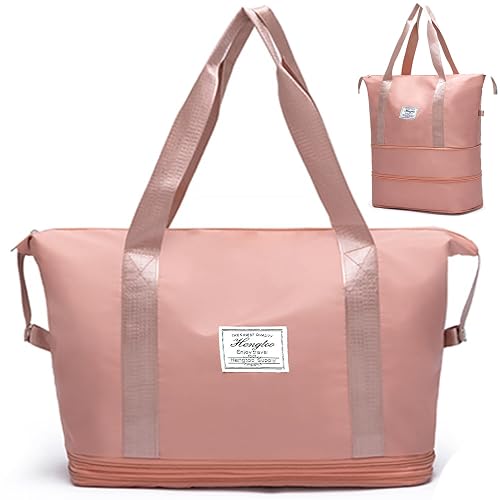 WUBAYI Travel Bag,Expandable Bilayer Overnight Bag Large Capacity Weekend Bag Dry & Wet Seperated Travel Bags for Women Foldie Travel Bag with Trolley Sleeve Duffel Bags for Women & Men