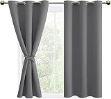 DWCN Grey Blackout Curtains 46W x 54L with Tiebacks 2 Panels