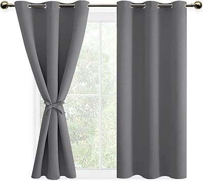 DWCN Grey Blackout Curtains 46W x 54L with Tiebacks 2 Panels