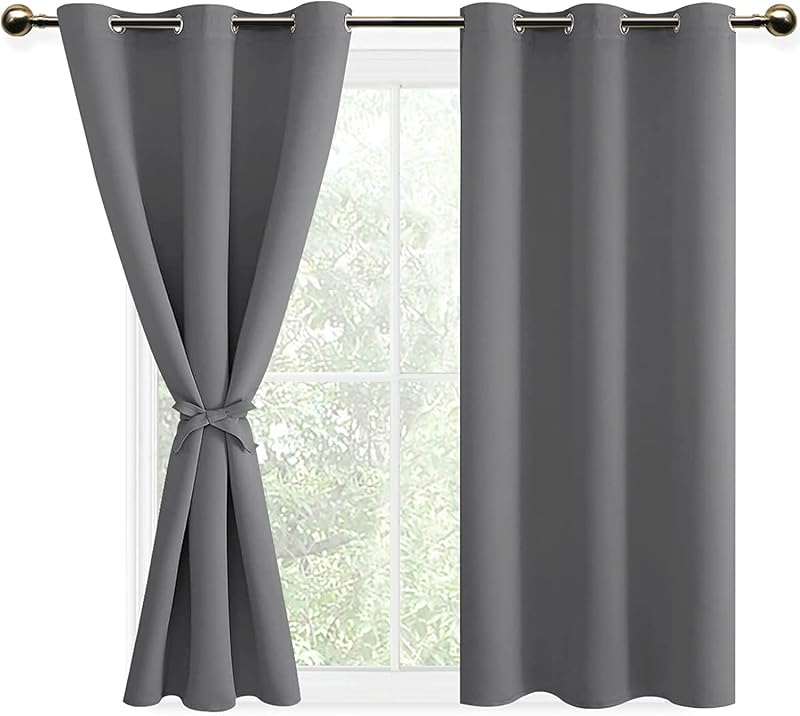 DWCN Grey Blackout Curtains 46W x 54L with Tiebacks 2 Panels