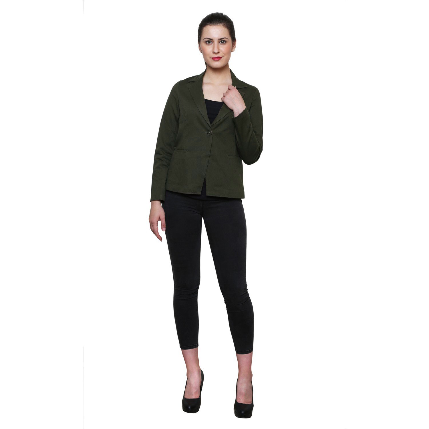 trendsnu solid olive women's blazer (tnu0110j)