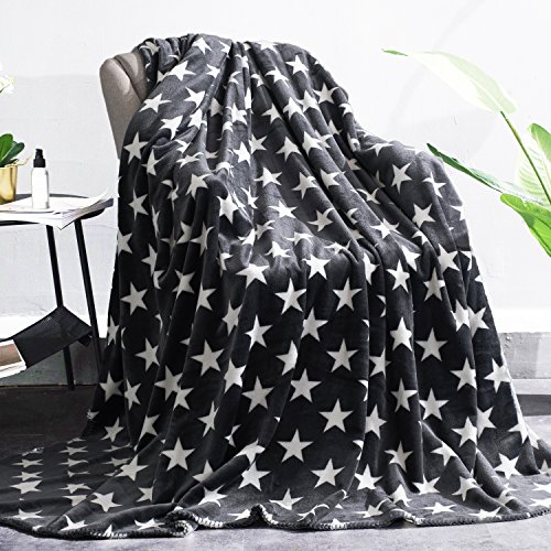 Flannel Fleece Blanket Lightweight Cozy Plush Microfiber Couch Blankets, Twin, Black Stars