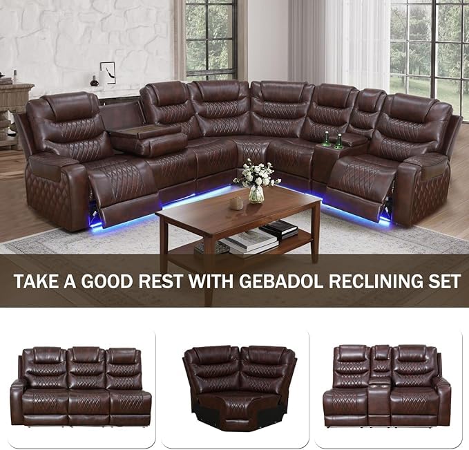 Living Room Furniture Set, Power Reclining Sofa Set, Air Leather Recliners with... photo 2