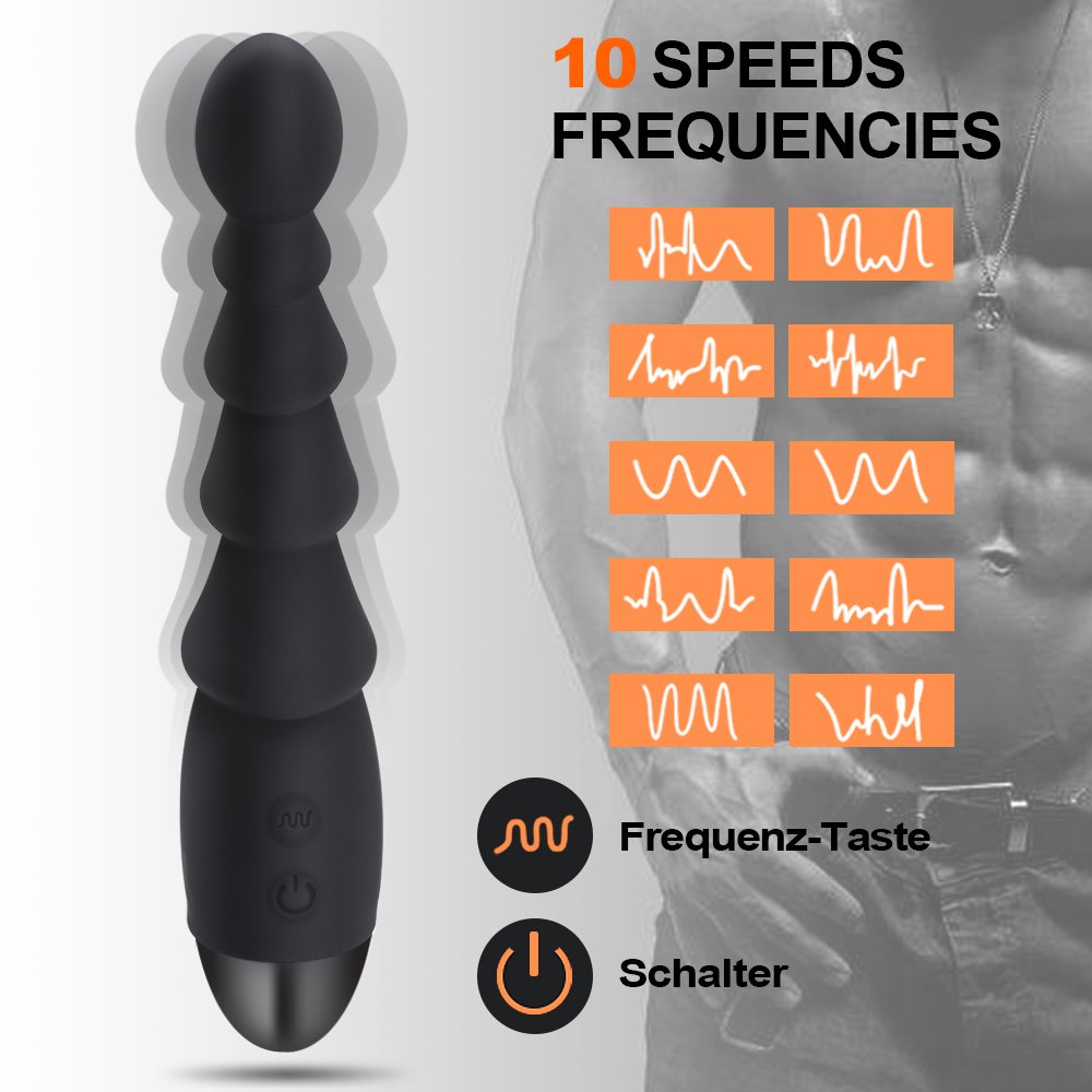 Analvibrator Prostata Massage mit Vibration, Silikon Anal Plug mit 5 Flexibel Kugeln für Frauen und Männer (Schwarz-1)