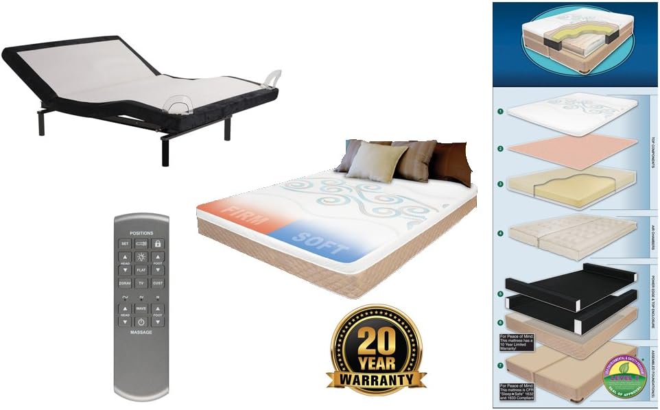 Adjustable Wireless Remote One Piece Bed Frame Base Zero Gravity and Dual Massage Electric Frame Bundle with Premium Dual Adjustable Digital Sleep Air Bed System Airbed Mattress Noveau Air Queen Size