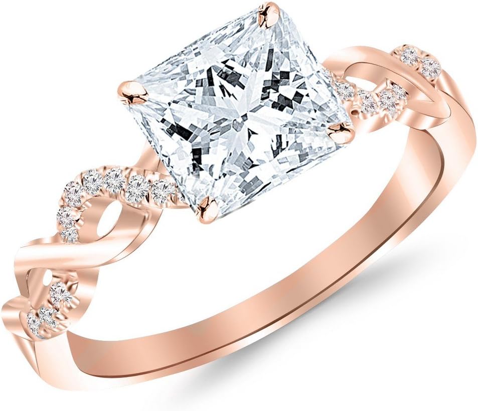 Chandni Jewels 0.38 Cttw 14K White Gold Princess Cut Twisting Infinity Gold and Diamond Split Shank Pave Set Diamond Engagement Ring with a 0.25 Carat D-E Color VS1-VS2 Clarity Center