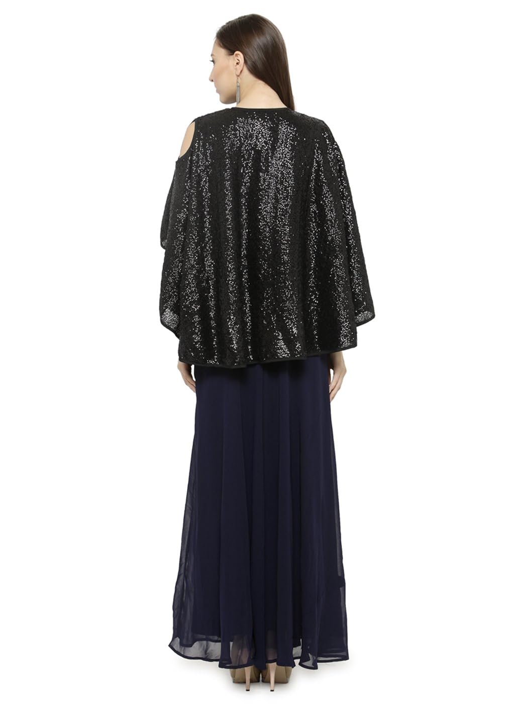 just wow navy blue & black poly georgette women's dress